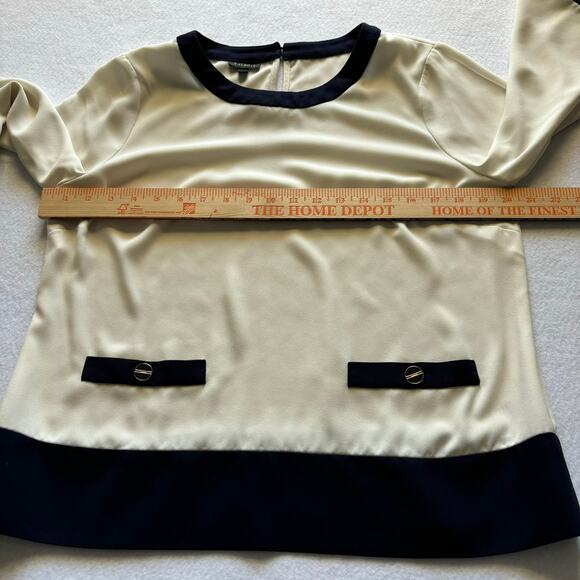 Talbots Colorblock Nautical Sailor Top Navy Cream Gold Buttons Size Medium - Picture 5 of 8